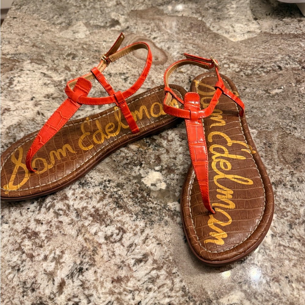 Sam Edelman Orange and Brown Sandals with Intricate Straps size10